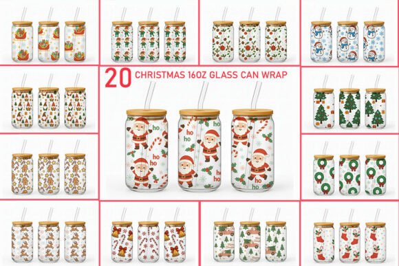 Christmas 16oz Libbey Glass Wrap PNG for Crafts