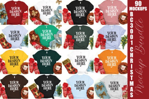Christmas Bella Canvas 3001 Mockup Bundl for Product Mockups