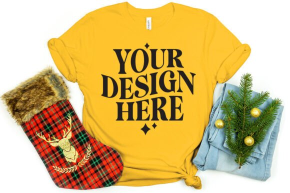 Christmas Bella Canvas 3001 Mockup Gold for Product Mockups