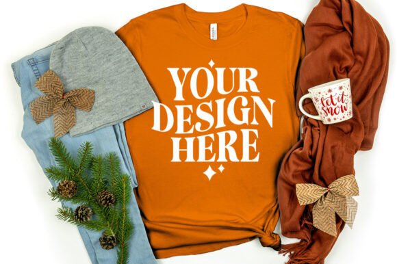 Christmas Bella Canvas 3001 Mockup Orang for Product Mockups