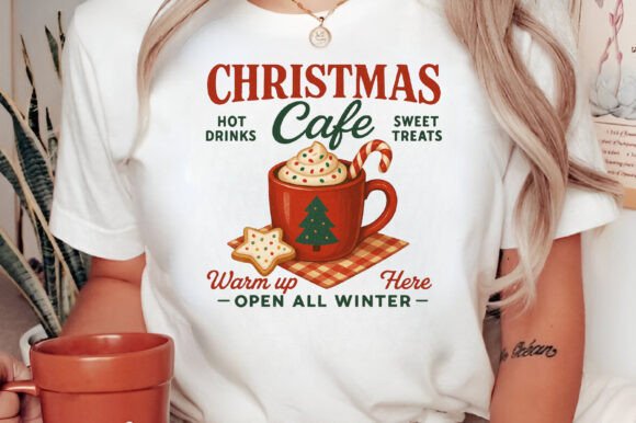 Christmas Cafe Vintage Farmhouse Sign for T-Shirt Designs