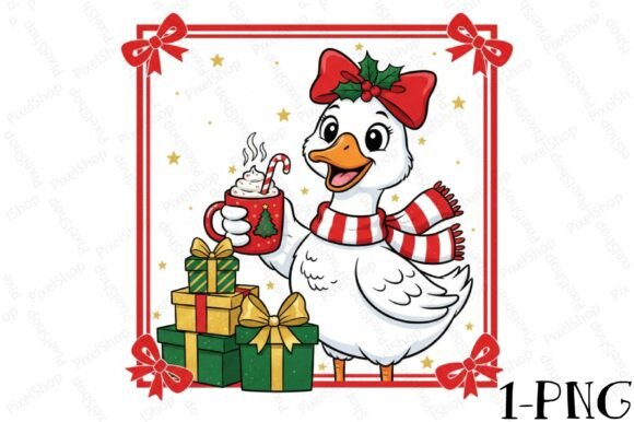 Christmas Goose with Gifts Cocoa PNG for T-Shirt Designs
