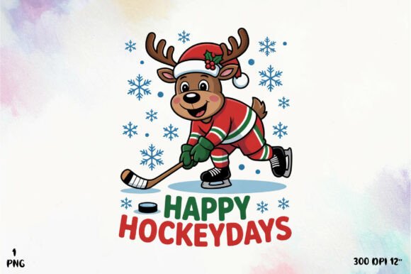 Christmas Hockey Reindeer PNG for T-Shirt Designs