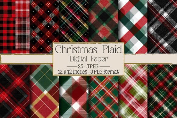 Christmas Plaid Digital Paper for Backgrounds