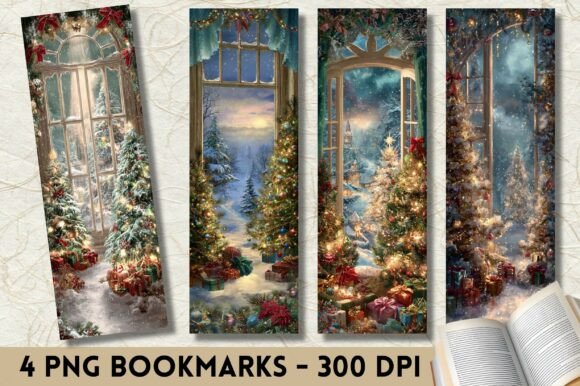 Cozy Christmas Window Tree View Bookmark Print Templates