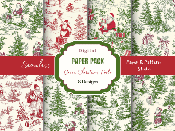 Green Christmas Toile Digital Paper & Patterns Review