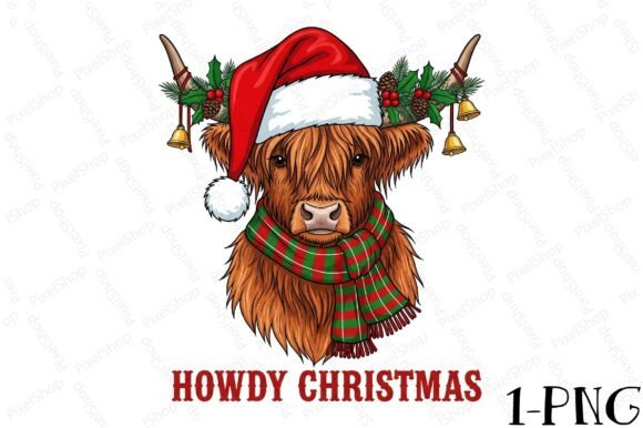 Highland Cow Merry Christmas PNG for T-Shirt Designs