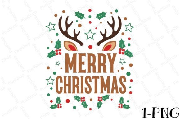 Merry Christmas Retro Reindeer Png for T-Shirt Designs