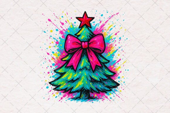 Neon Christmas Tree PNG for T-Shirt Designs