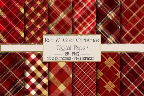 Red Gold Christmas Diagonal Plaid Patterns