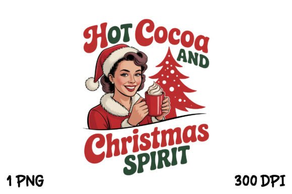 Retro Christmas Pin-Up with Cocoa Png for T-Shirt Designs