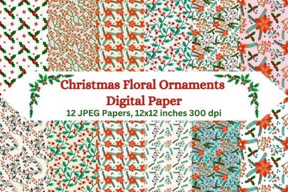 Review: Christmas Floral Ornaments Digital Paper for Embroidery