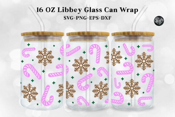 Snowflakes Christmas Glass Can Wrap 16oz for Crafts