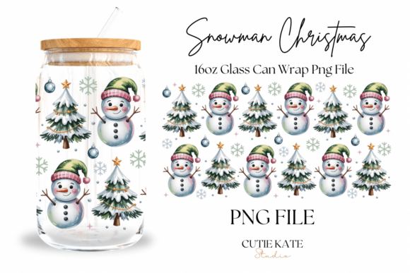 Snowman Christmas Trees 16oz Libbey Wrap for Crafts