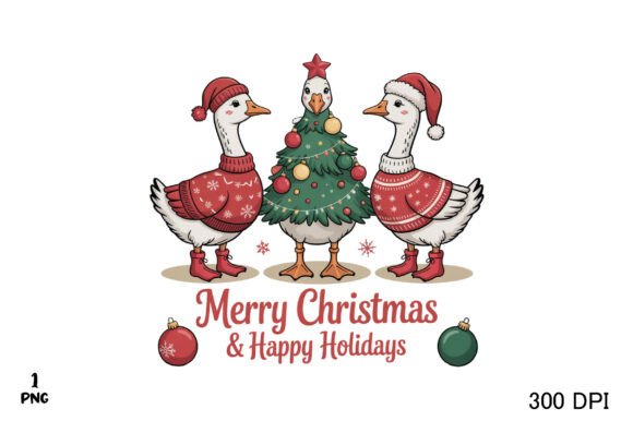 Vintage Christmas Goose PNG for T-Shirt Designs